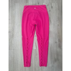 Betsey Johnson Hot Pink Lace Up Crop Leggings Athletic Barbiecore Size Small